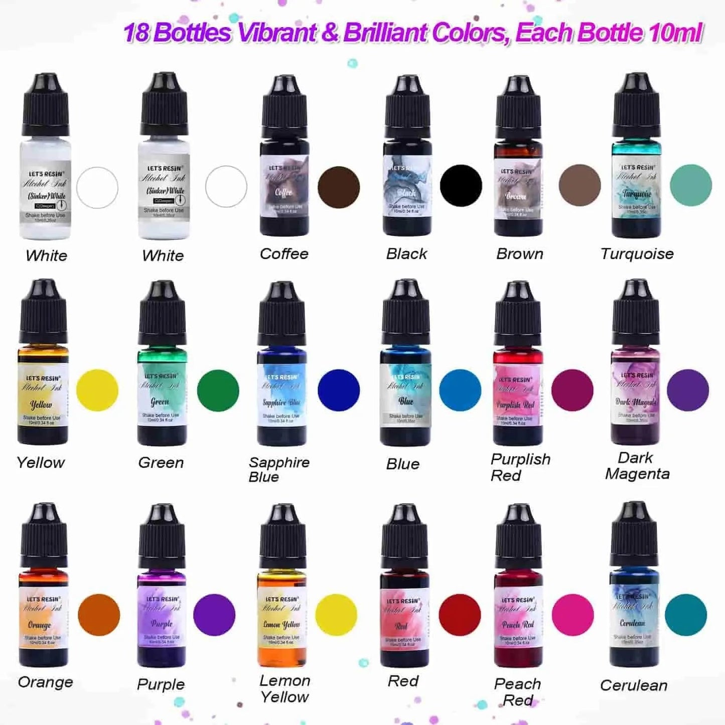 Let's Resin Alcohol Ink - 18 Bottle Set