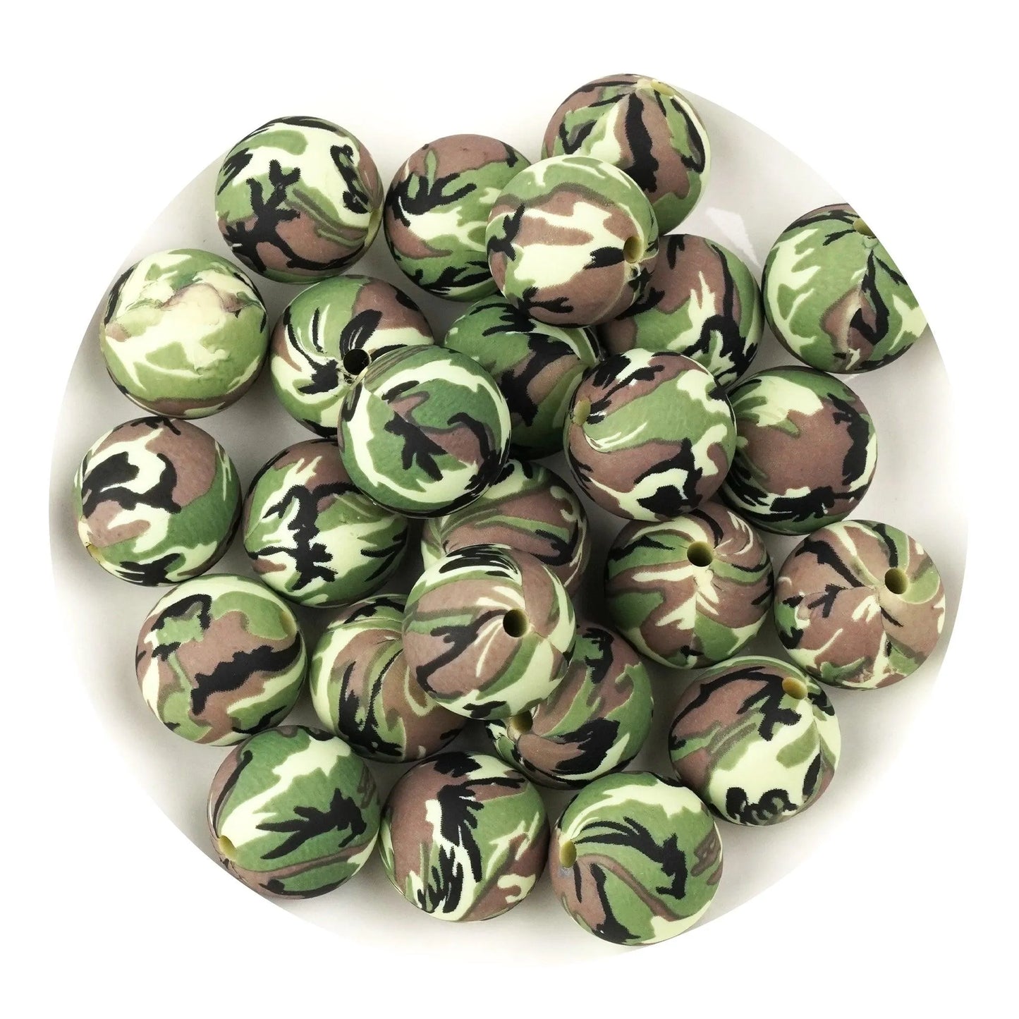 Silicone Bead Round - Camo (5 Beads - 15mm)