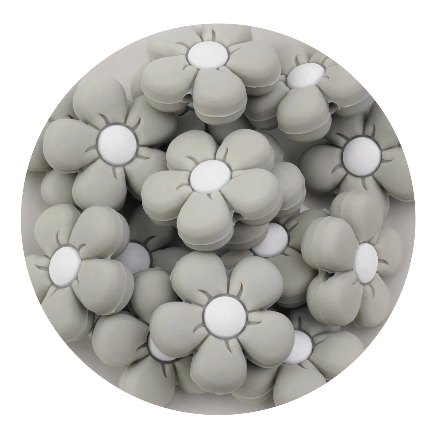 Silicone Focal Bead Daisy - Light Gray (5 Beads)
