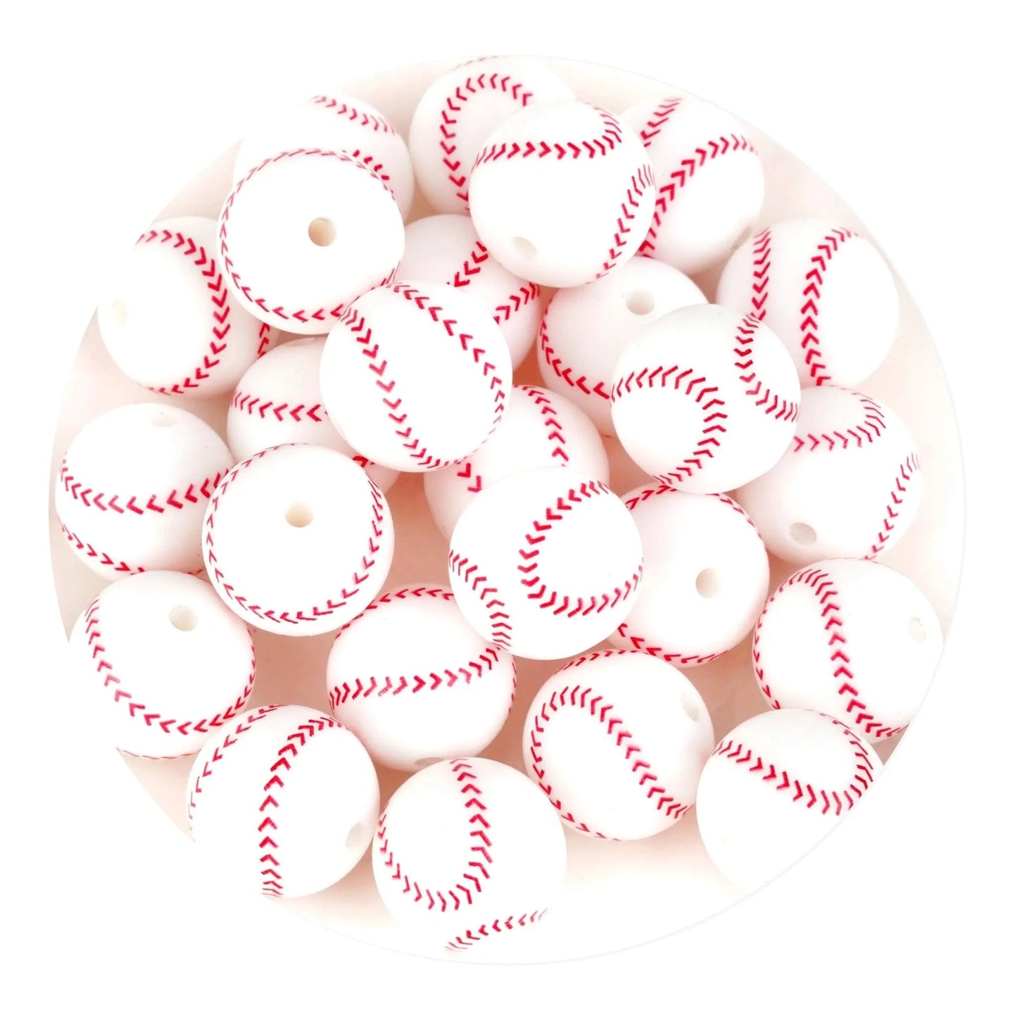Master Maker Crafts - Silicone Focal Bead Round Baseball - White (5 Beads - 12mm)