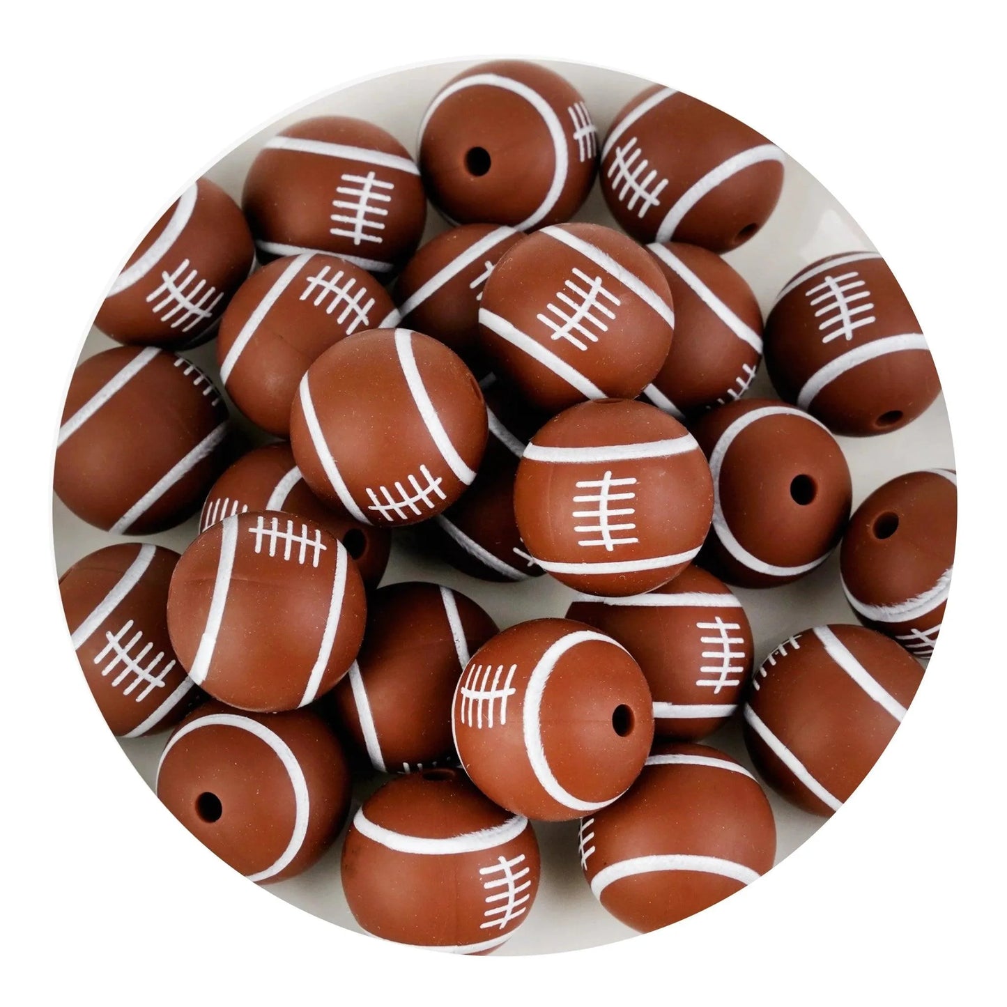 Master Maker Crafts - Silicone Focal Bead Round Football - Brown (5 Beads - 12mm)