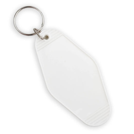 Master Maker Crafts -  Retro Motel Keychain with Silver Ring - White (4 per Set)