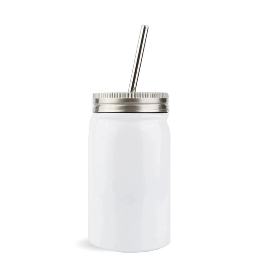 Master Maker Crafts -  16.5 oz Stainless Steel Metal Mason Jar - Glossy White
