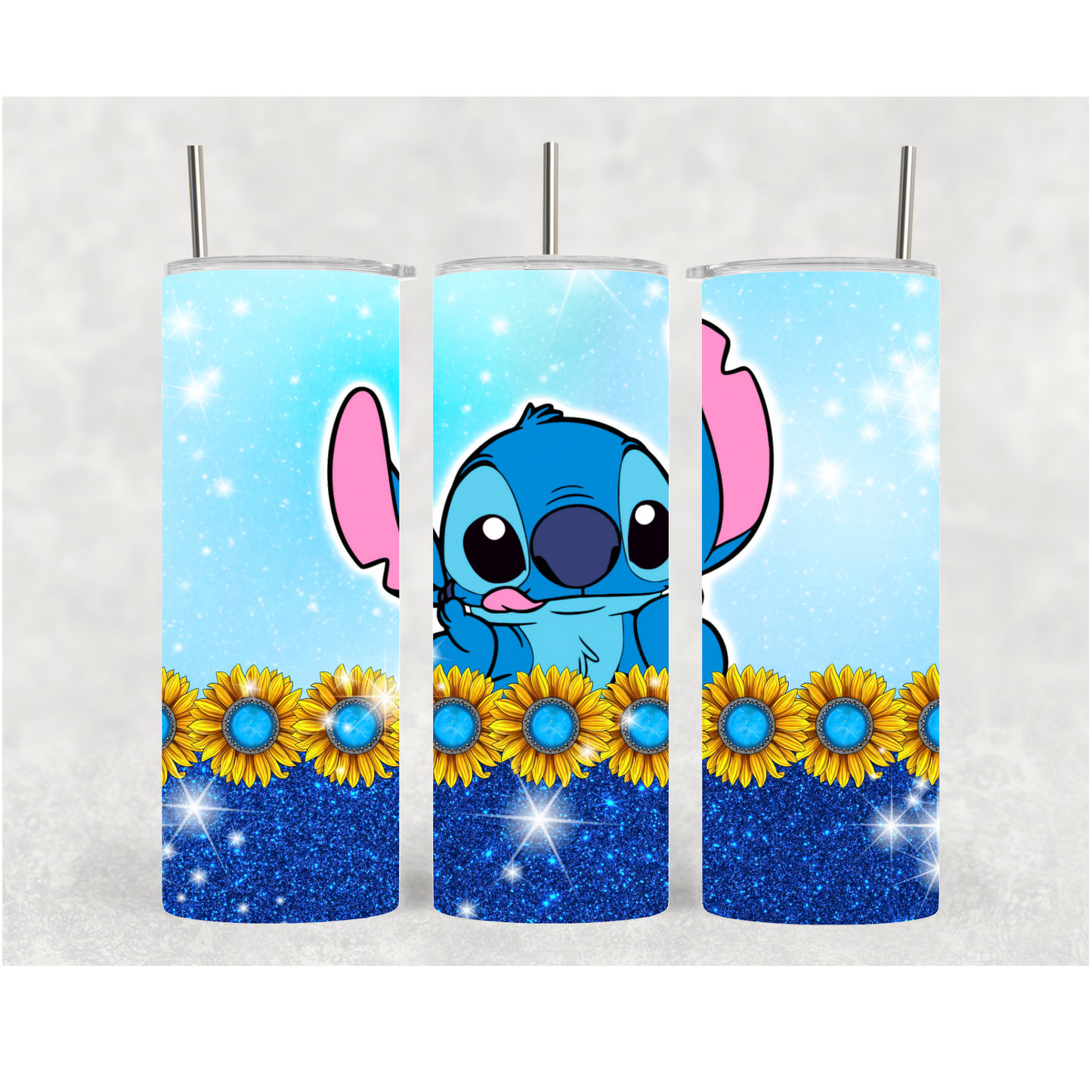 20oz Blue Glitter Sunflower