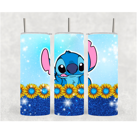 20oz Blue Glitter Sunflower