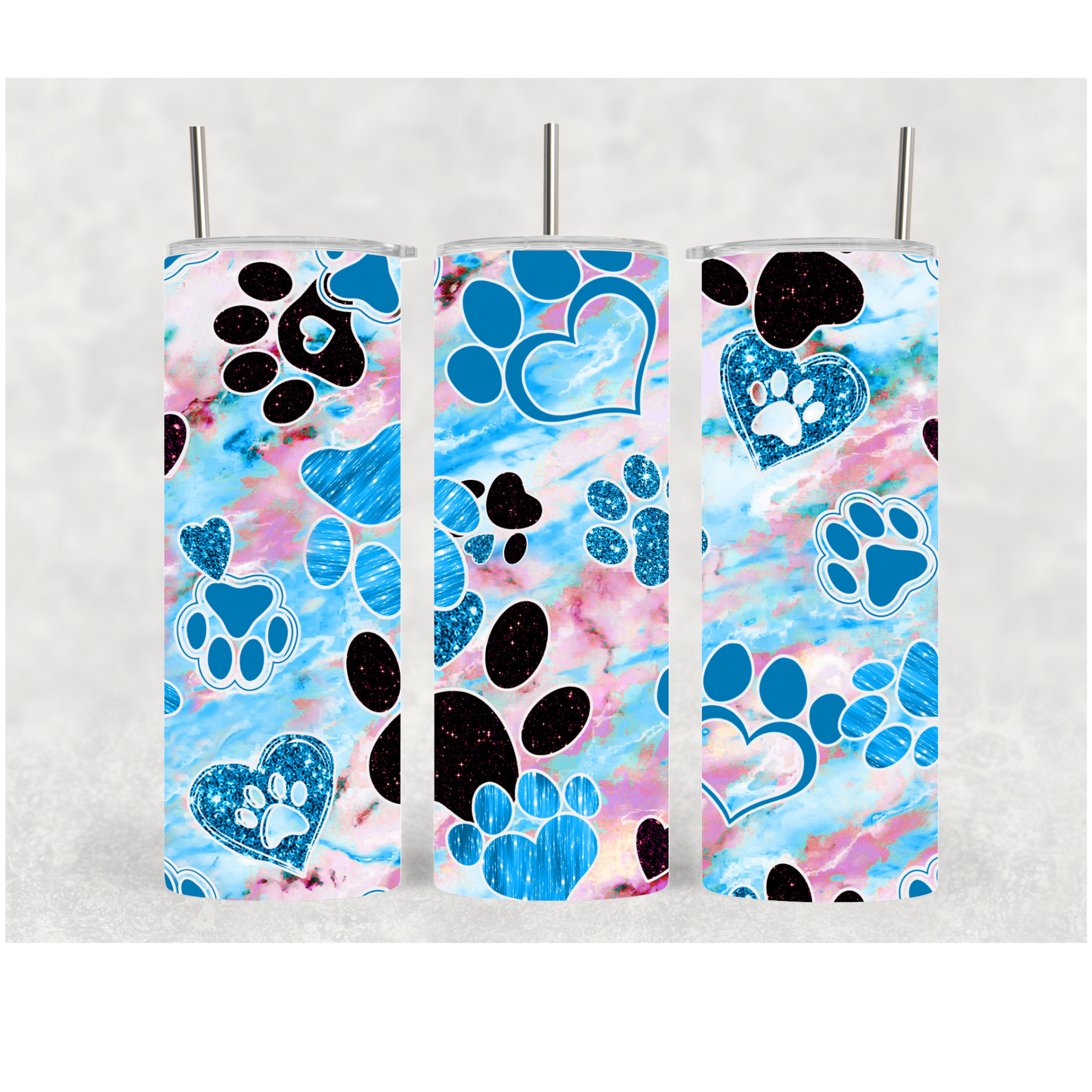20oz Blue Glittery Paw Print