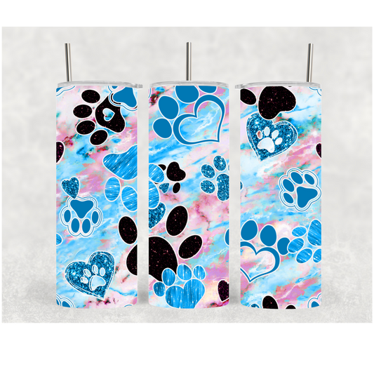 20oz Blue Glittery Paw Print