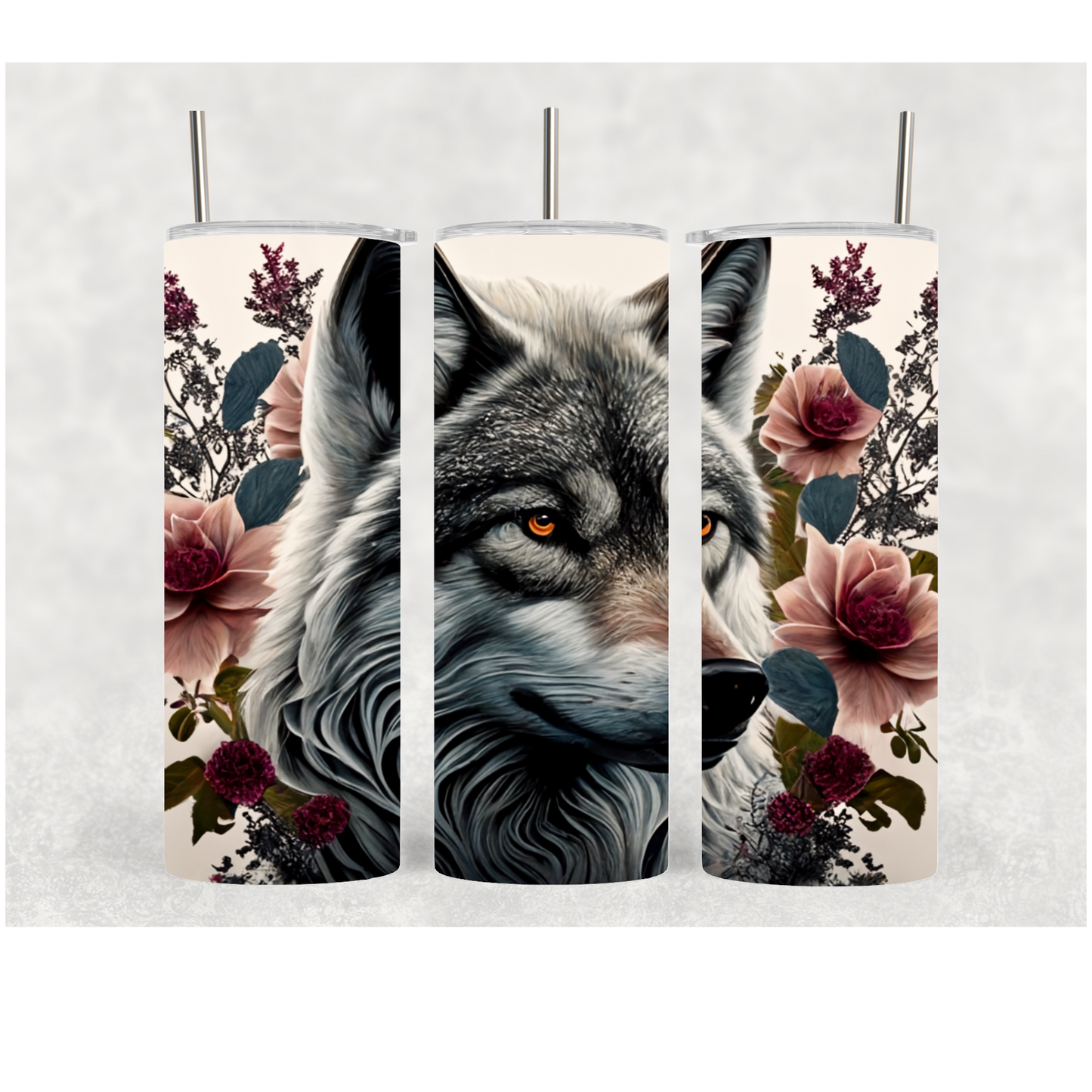20oz Floral Wolf