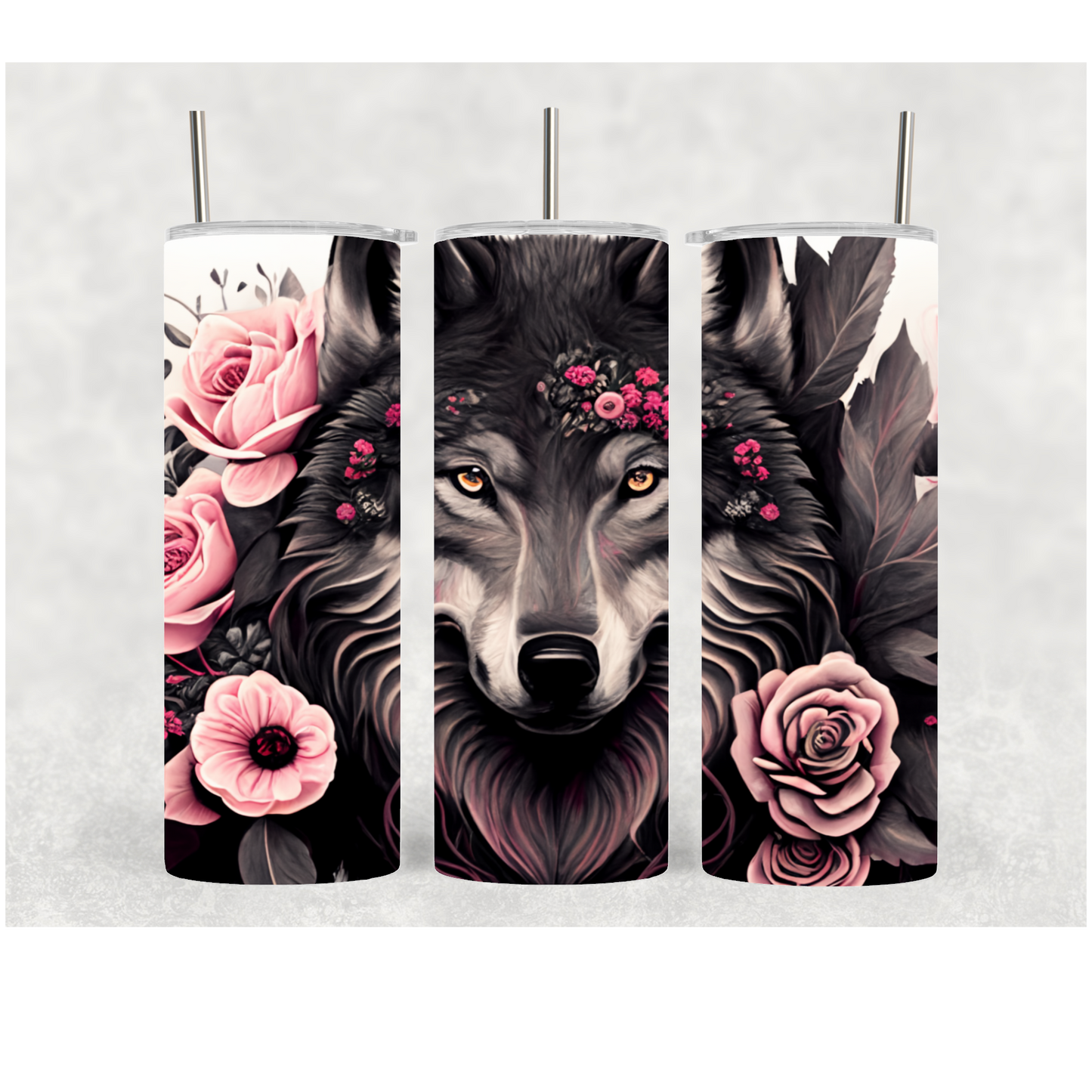 20oz Floral Wolf 1