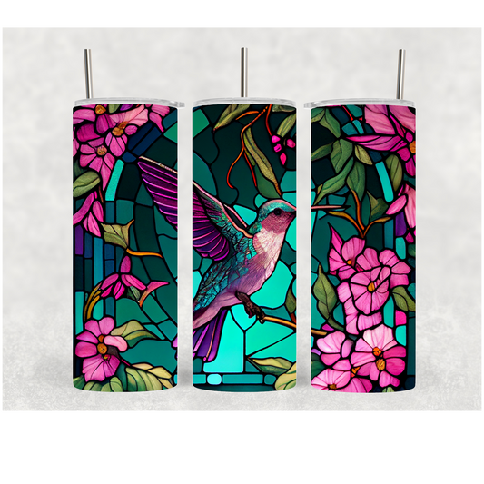 20oz Glass Hummingbird 1