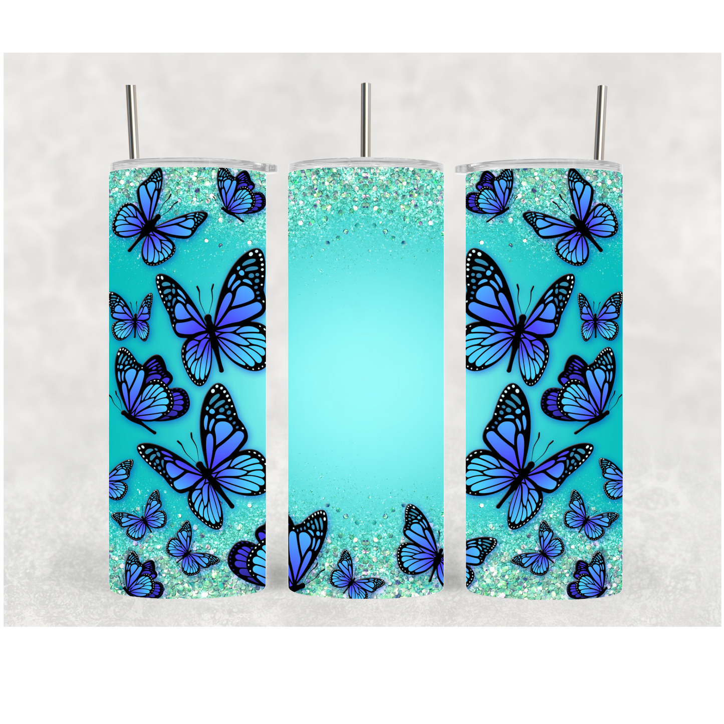 20oz Glitter Blue Butterfly