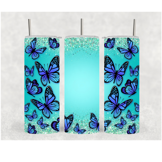 20oz Glitter Blue Butterfly