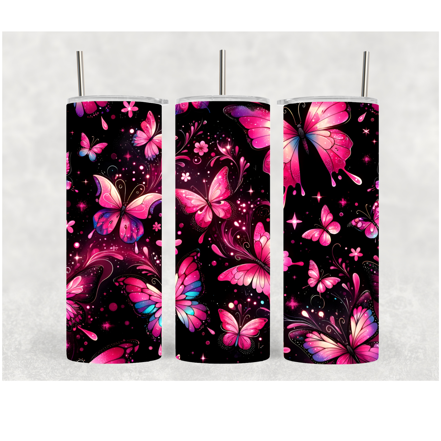 20oz Neon Pink Butterfly