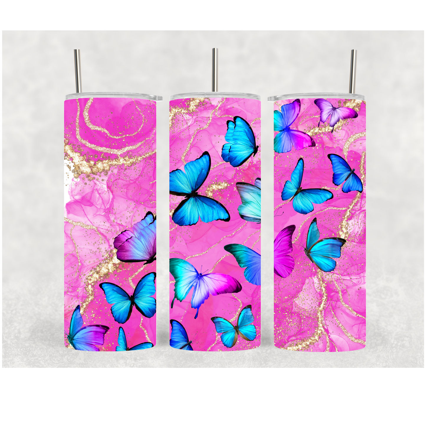 20oz Pink An Blue Butterfly