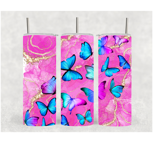 20oz Pink An Blue Butterfly