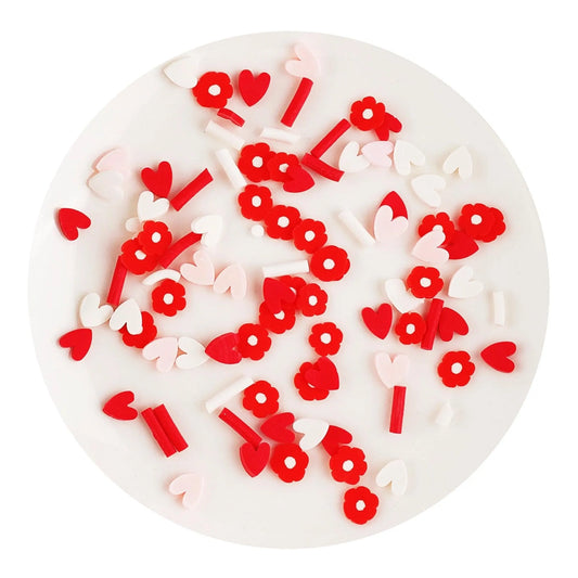 Master Maker Crafts -  Poly Clay Slices - Pink & Red Heart Sprinkles (2 oz Bag)