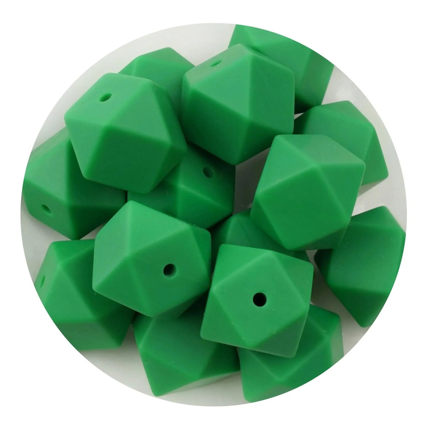 Silicone Bead Hexagon - Green  (5 Beads - 14mm)