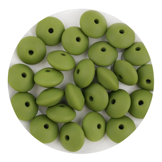 Master Maker Crafts -  Silicone Bead Lentil Disc - Army Green (5 Piece - 15mm)