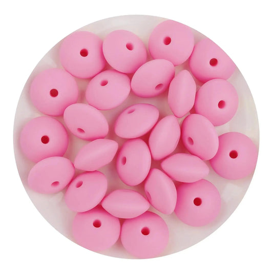 Master Maker Crafts -  Silicone Bead Lentil Disc - Pink (5 Piece - 15mm)