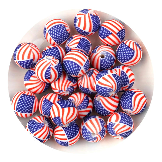 Master Maker Crafts -  Silicone Bead Round - American Flag (5 Beads - 15mm)