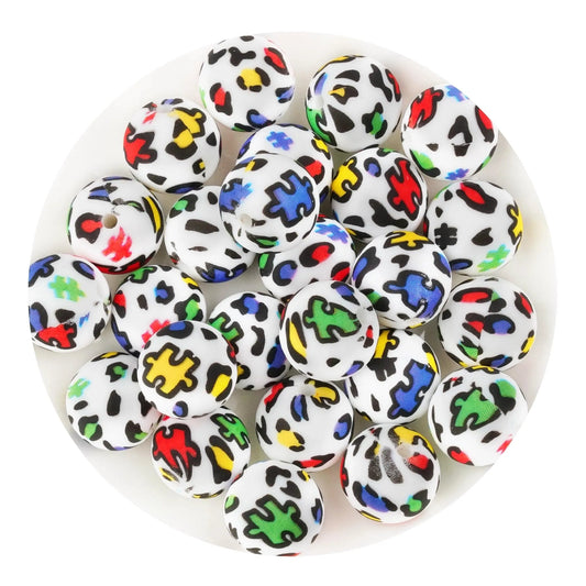 Master Maker Crafts -  Silicone Bead Round - Autism Puzzle Pieces (5 Beads - 15mm)