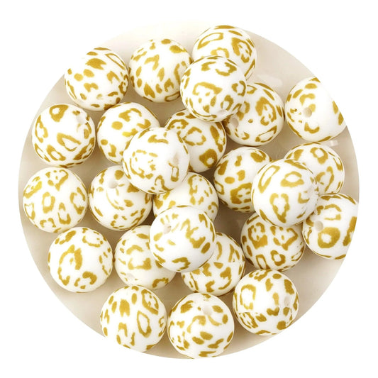 Master Maker Crafts -  Silicone Bead Round - Gold Leopard (5 Beads - 15mm)