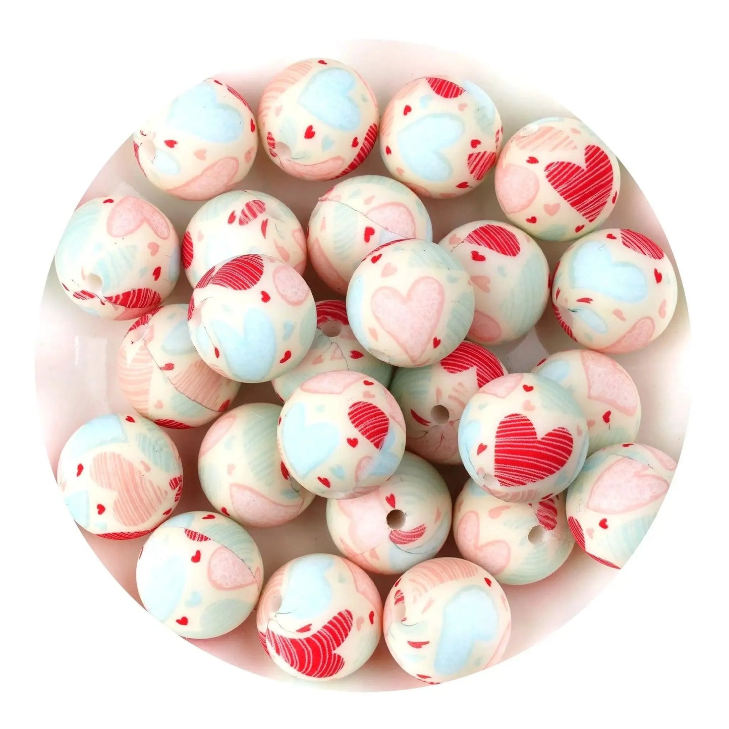 Master Maker Crafts -  Silicone Bead Round - Hearts (5 Beads - 15mm)