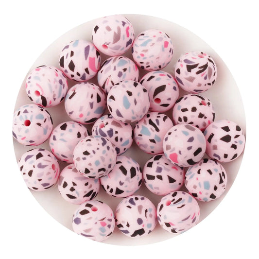 Master Maker Crafts -  Silicone Bead Round - Pink Terrazzo (5 Beads - 15mm)
