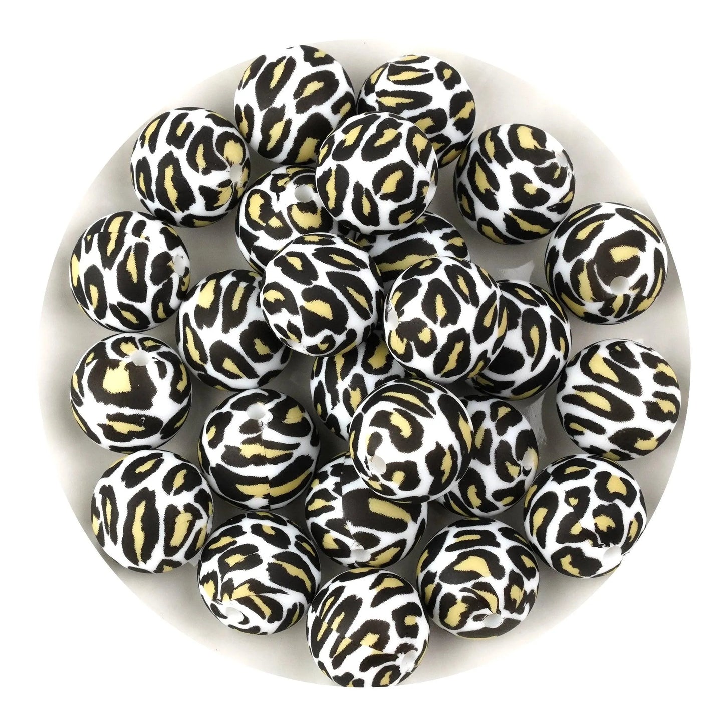 Master Maker Crafts -  Silicone Bead Round - White Leopard (5 Beads - 15mm)