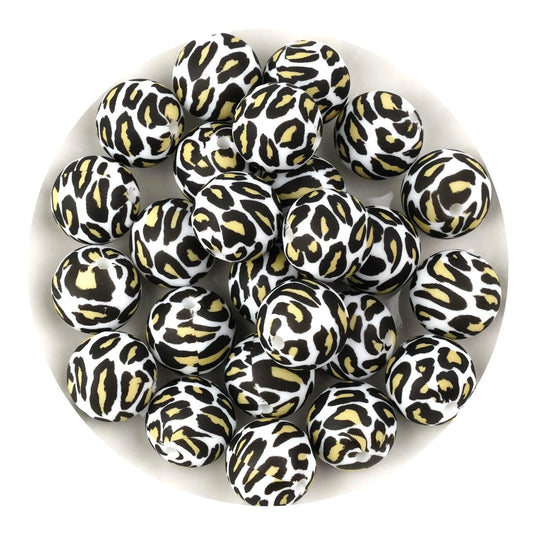 Master Maker Crafts -  Silicone Bead Round - White Leopard (5 Beads - 15mm)