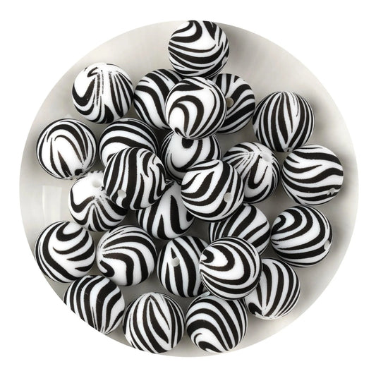 Master Maker Crafts -  Silicone Bead Round - Zebra (5 Beads - 15mm)