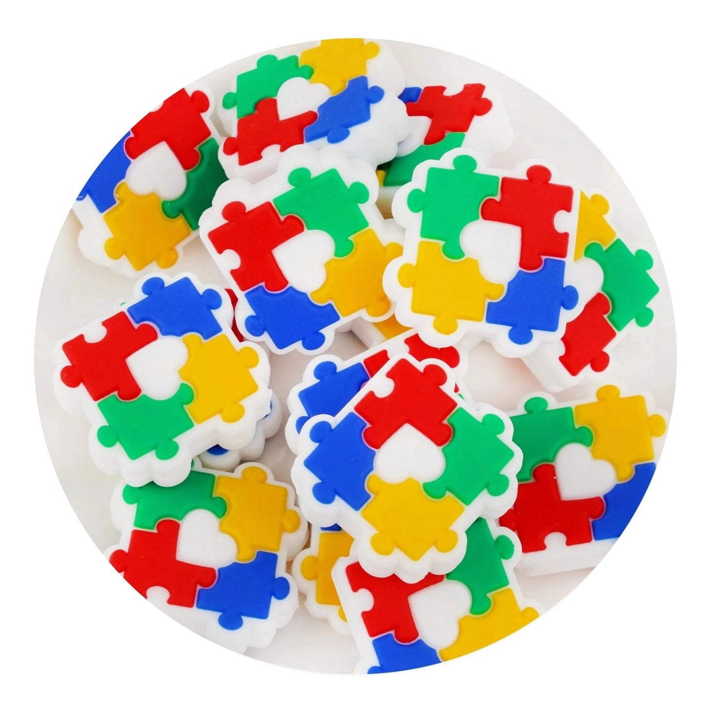 Silicone Focal Bead Autism Puzzle - Heart (5 Beads)