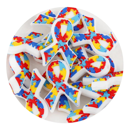 Master Maker Crafts -  Silicone Focal Bead Autism Ribbon (5 Beads)