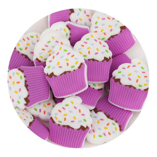 Master Maker Crafts -  Silicone Focal Bead Cupcake - Purple (5 Beads)