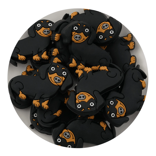 Master Maker Crafts -  Silicone Focal Bead - Dachshund Puppy Black (5 Beads)