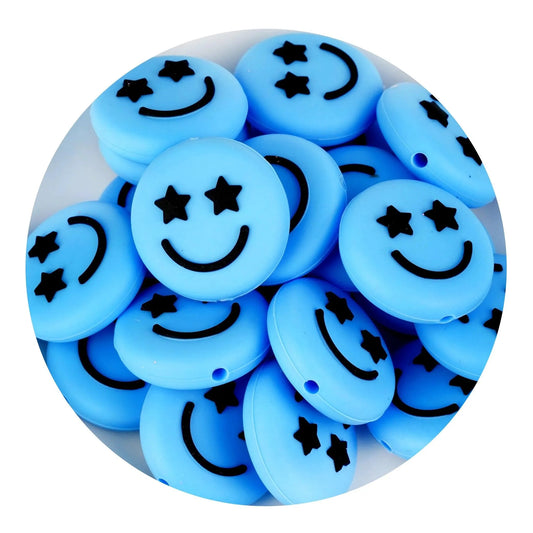 Master Maker Crafts -  Silicone Focal Bead Happy Face - Blue (5 Beads)