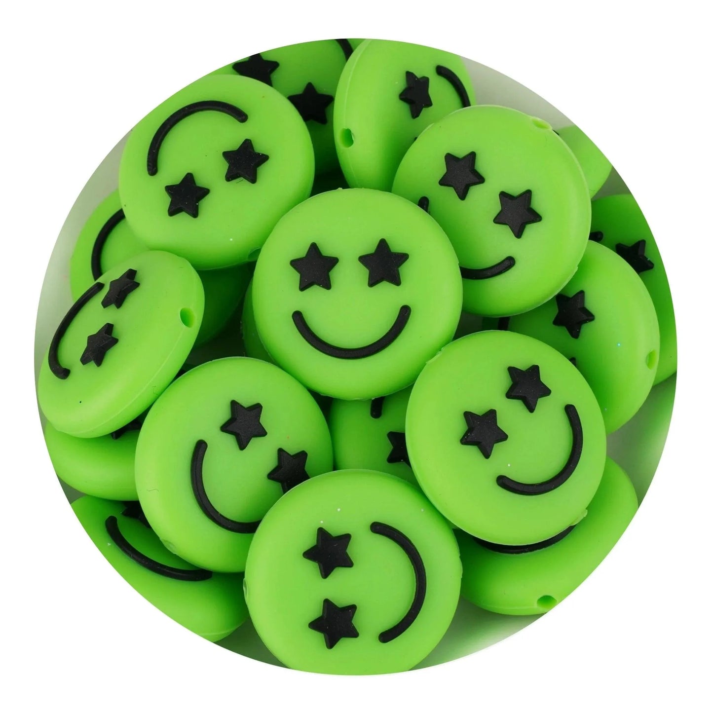 Master Maker Crafts -  Silicone Focal Bead Happy Face - Green (5 Beads)