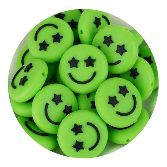 Master Maker Crafts -  Silicone Focal Bead Happy Face - Green (5 Beads)
