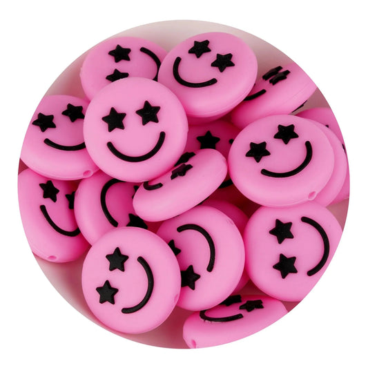 Master Maker Crafts -  Silicone Focal Bead Happy Face - Pink (5 Beads)
