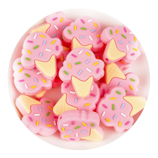 Master Maker Crafts -  Silicone Focal Bead Ice Cream - Pink (5 Beads)