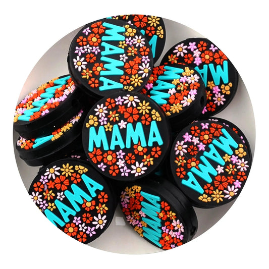 Master Maker Crafts -  Silicone Focal Bead Mama Flowers Round - Blue (5 Beads)