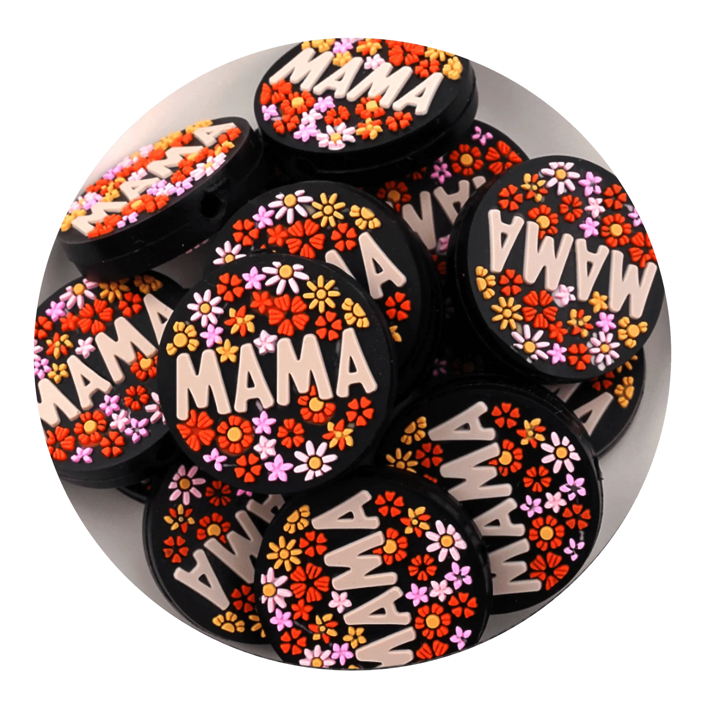 Master Maker Crafts -  Silicone Focal Bead Mama Flowers Round - Pink (5 Beads)