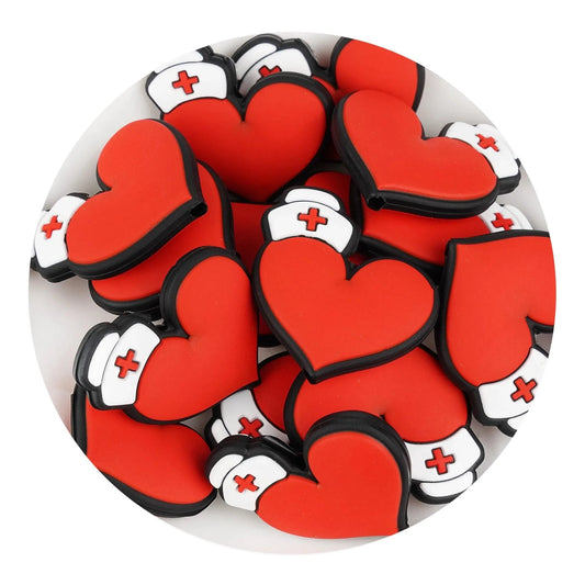 Master Maker Crafts -  Silicone Focal Bead Nurse Heart - Red (5 Beads)