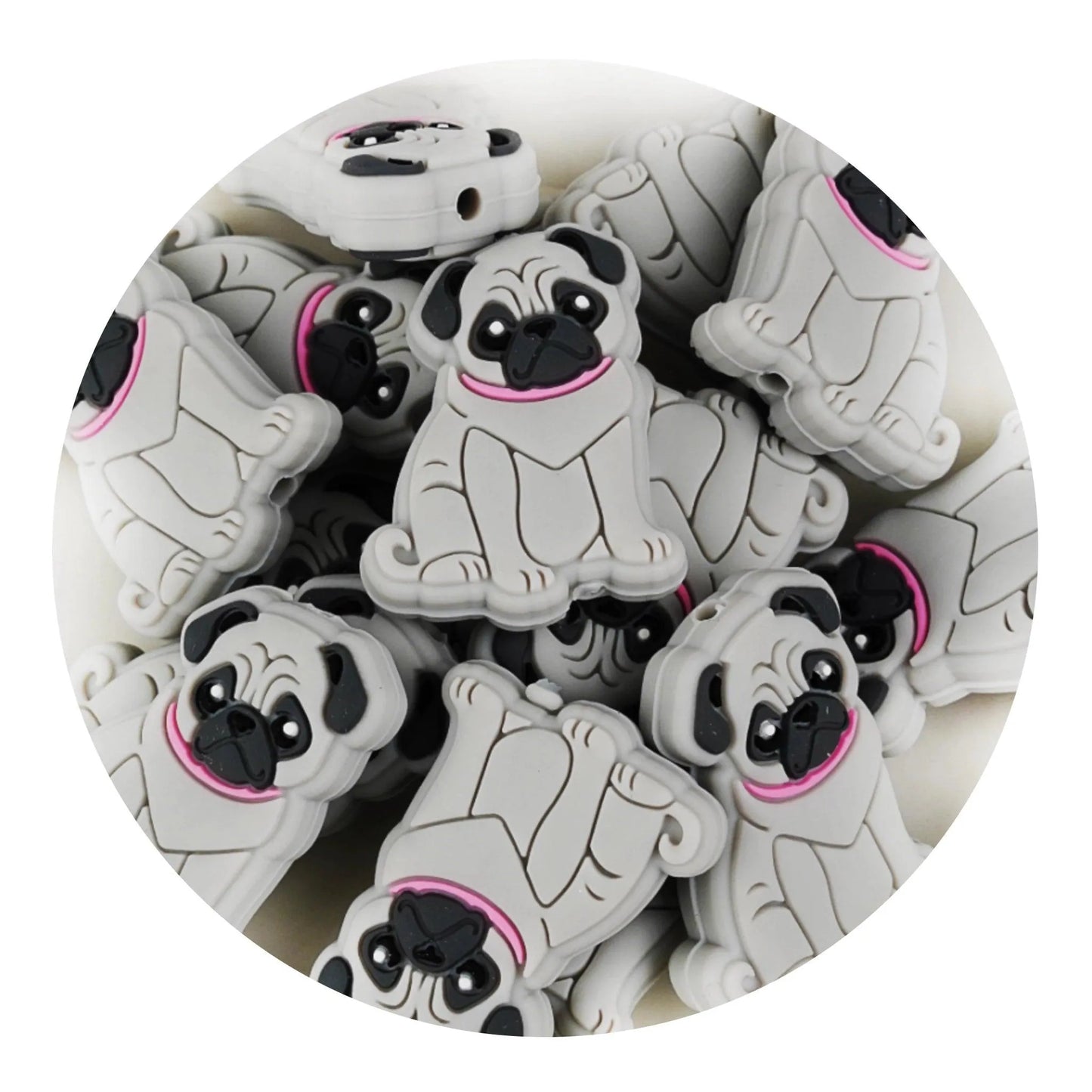 Master Maker Crafts -  Silicone Focal Bead Pug - Gray (5 Beads)