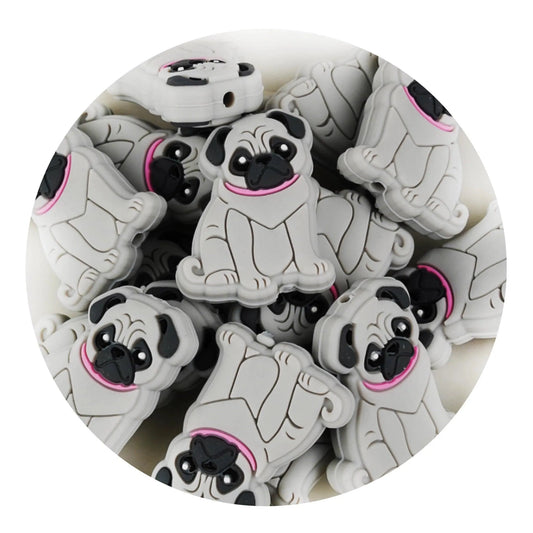 Master Maker Crafts -  Silicone Focal Bead Pug - Gray (5 Beads)