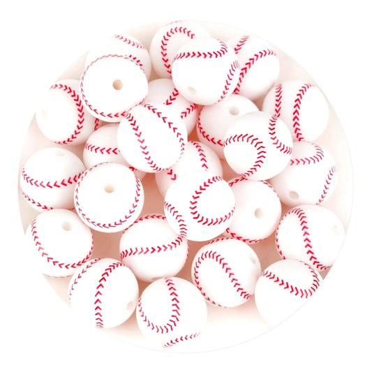 Master Maker Crafts -  Silicone Focal Bead Round Baseball - White (5 Beads - 12mm)