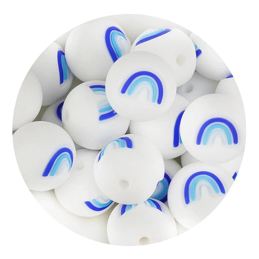 Master Maker Crafts -  Silicone Focal Bead Round Rainbow - Blue (5 Beads)