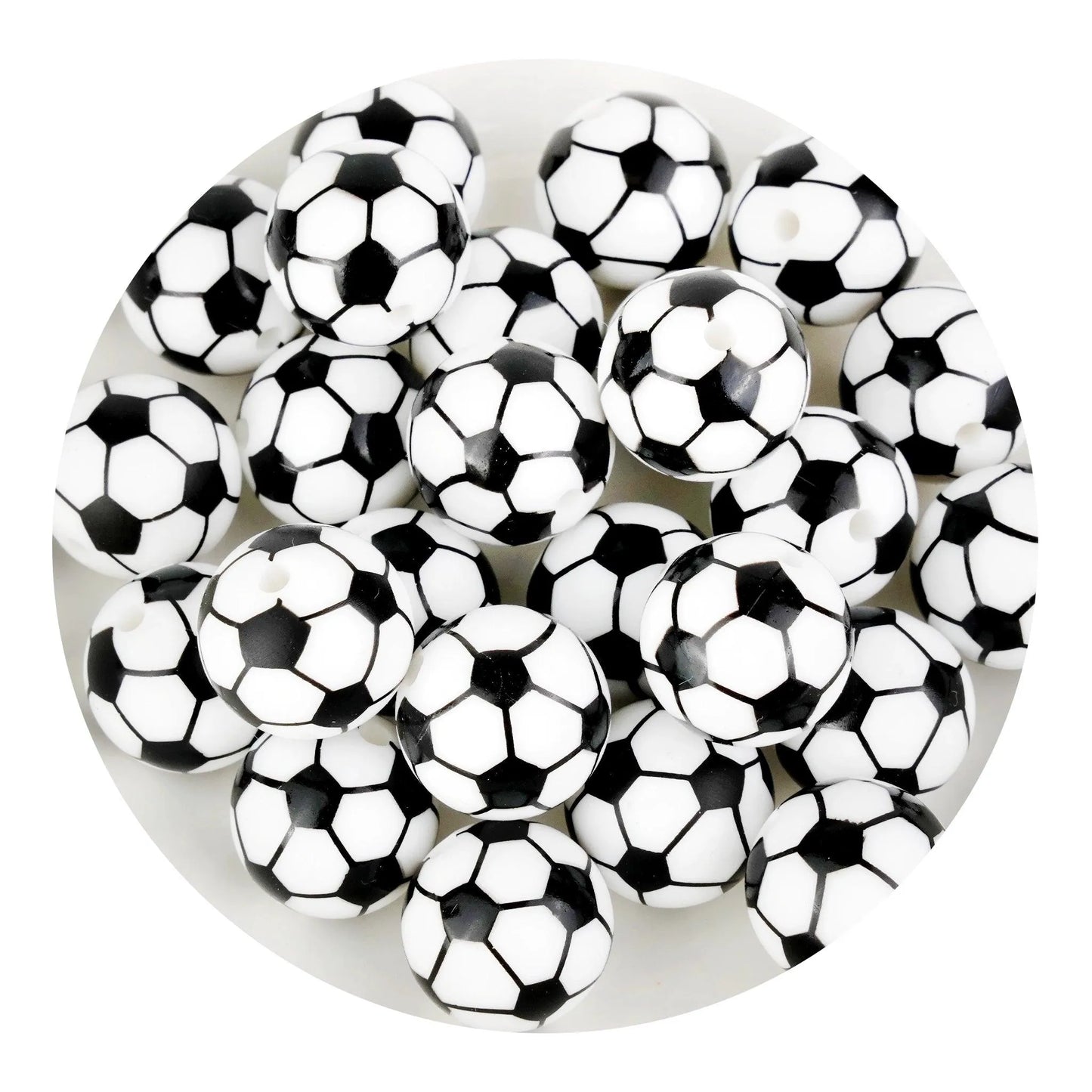 Master Maker Crafts -  Silicone Focal Bead Round Soccer - White  (5 Beads - 12mm)
