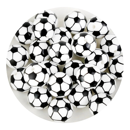 Master Maker Crafts -  Silicone Focal Bead Round Soccer - White  (5 Beads - 12mm)