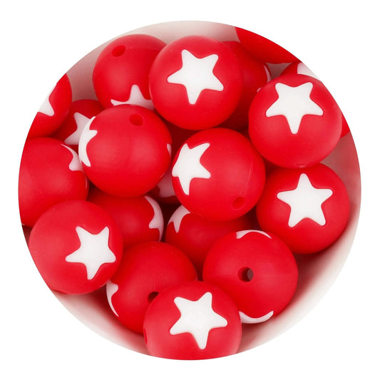 Master Maker Crafts -  Silicone Focal Bead Round Star - Red (5 Beads - 13.5mm)